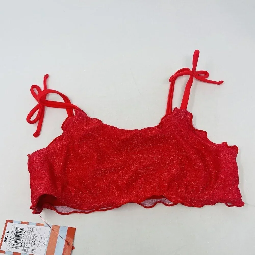 Cat & Jack Youth Girls‎ Medium 8 Sparkle & Shine Bralette Bikini Top in Red 614